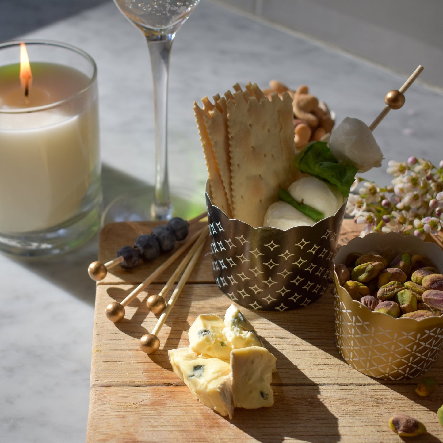 Elegant cocktail and appetizer picks used for champagne garnishes and charcuterie spreads. Perfect for entertaining and special occasions.