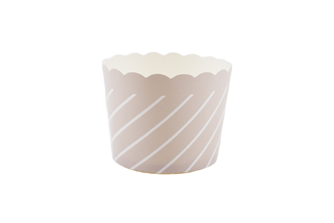 Small tonal white paper baking and snack cup, oven-safe, freezer-safe, PFAS-free, perfect for muffins, cupcakes, and snacks, disposable, eco-friendly, and colorful party baking accessory.
