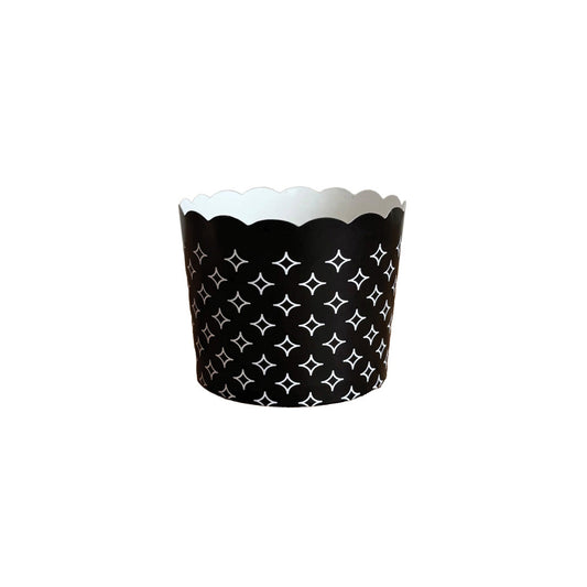 Bulk large black paper baking and snack cup, oven-safe, freezer-safe, PFAS-free, perfect for muffins, cupcakes, and snacks, disposable, eco-friendly, and colorful party baking accessory.