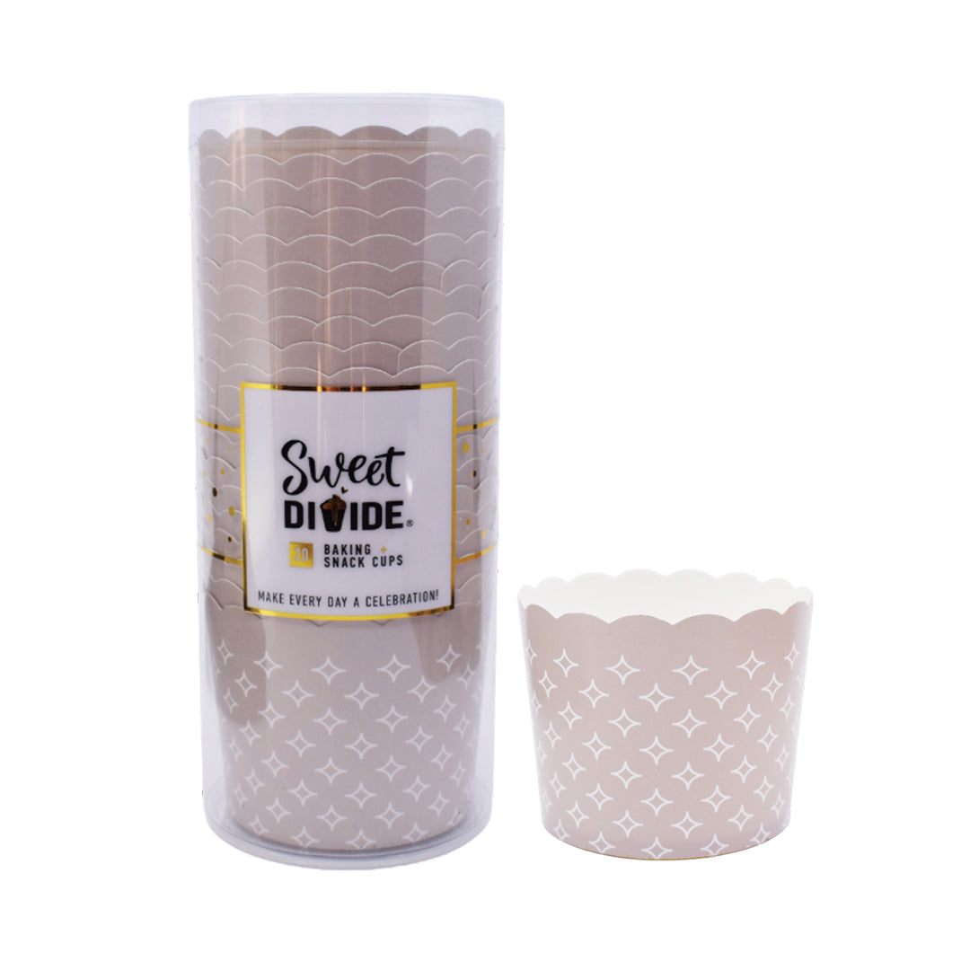 Large white paper baking and snack cup, oven-safe, freezer-safe, PFAS-free, perfect for muffins, cupcakes, and snacks, disposable, eco-friendly, and colorful party baking accessory.