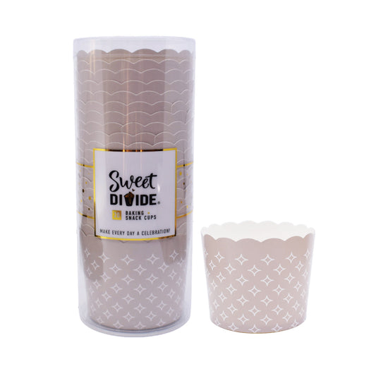 Large white paper baking and snack cup, oven-safe, freezer-safe, PFAS-free, perfect for muffins, cupcakes, and snacks, disposable, eco-friendly, and colorful party baking accessory.