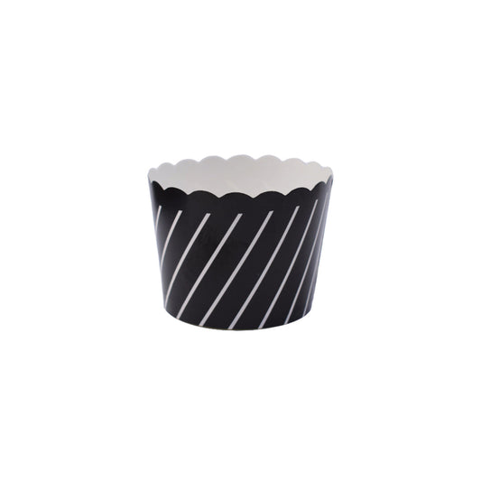 Bulk small black paper baking and snack cup, oven-safe, freezer-safe, PFAS-free, perfect for muffins, cupcakes, and snacks, disposable, eco-friendly, and colorful party baking accessories.